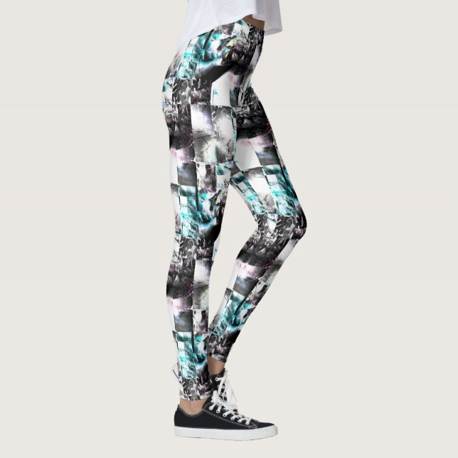 Legging Mosaico quadrado de texturas confusas em prata a c (Direita)