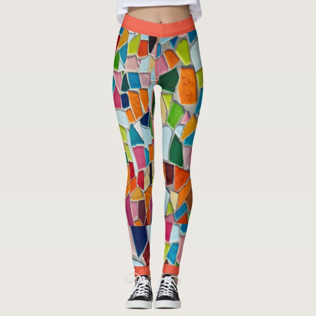 Legging Mosaicos projetados com pernas laranja (Frente)
