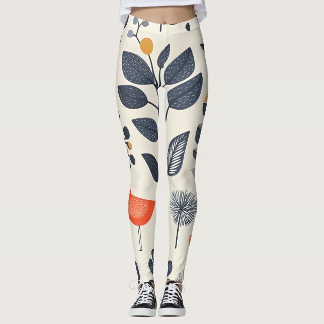 Legging 🌿 Motif Nature Scandinave avec Oiseau 🐦 (Frente)
