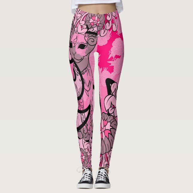 Legging Motifs Chat Japonais & Chrysanthème (Frente)