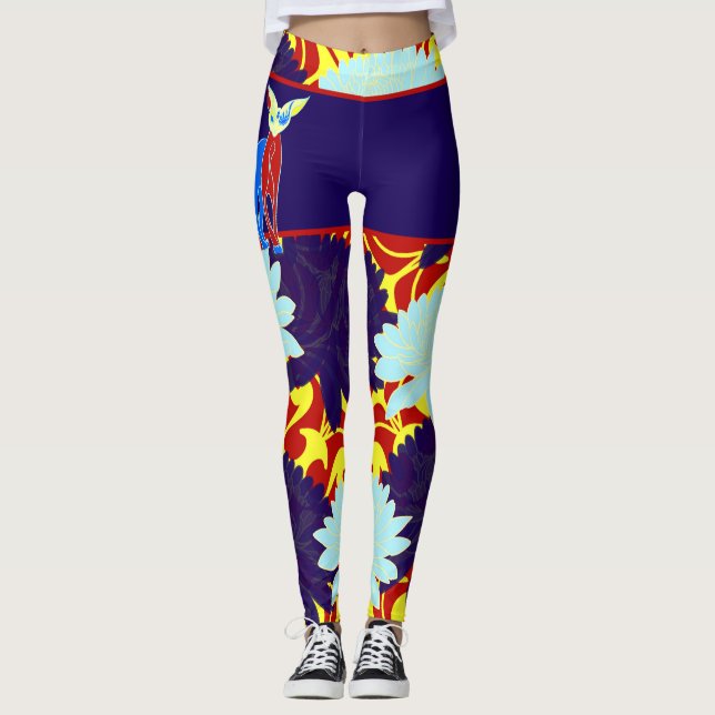 Legging Motifs Chat Japonais & Chrysanthème (Frente)