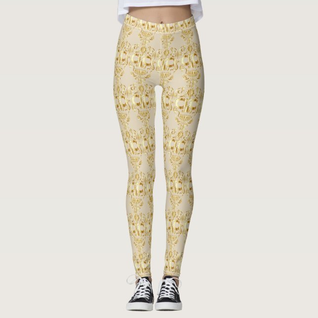 Legging Motivo de caveira de açúcar dourada (Frente)