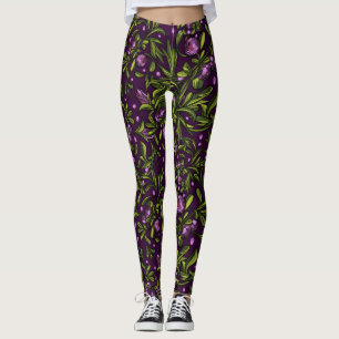 Legging Motivo Floral Artístico: Flores Roxas