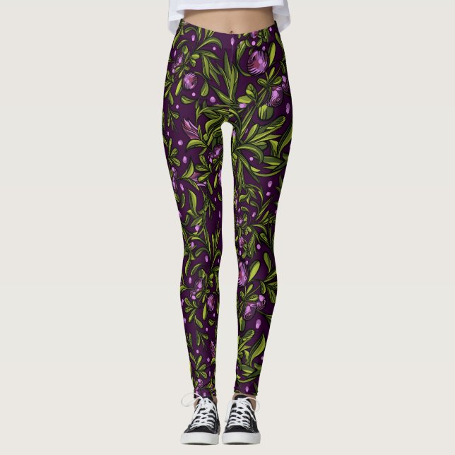 Legging Motivo Floral Artístico: Flores Roxas (Frente)