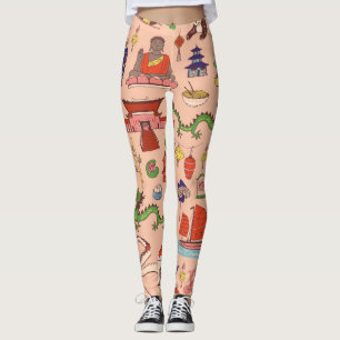 Legging Motivos de Hong Kong desenhados à mão: padrão sem