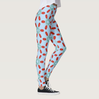 Legging motivos florais em azul verde padrão geométrico de