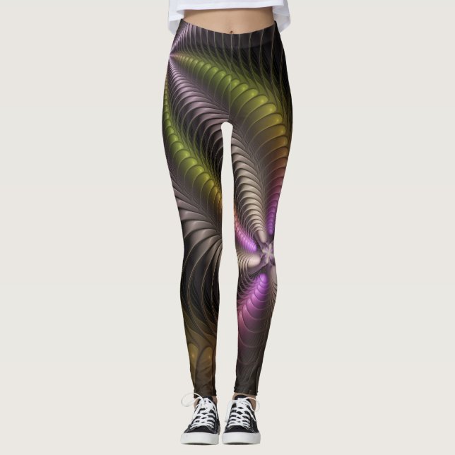 Legging Movimento poderoso Arte Fractal Abstrato Colorida (Frente)
