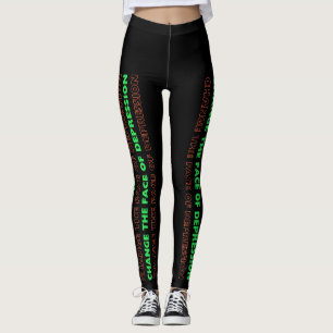 Legging Mude a face da depressão verde e laranja