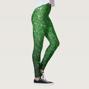 Legging Mulher Bonita Meninas Glitter Padrão Verde Irland