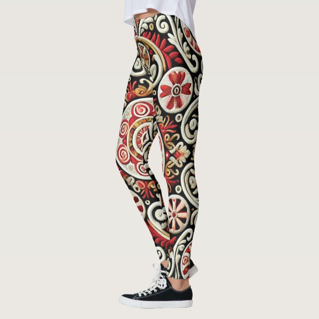 Legging Mulheres bordadas Douradas e vermelhas elegantes (Esquerda)