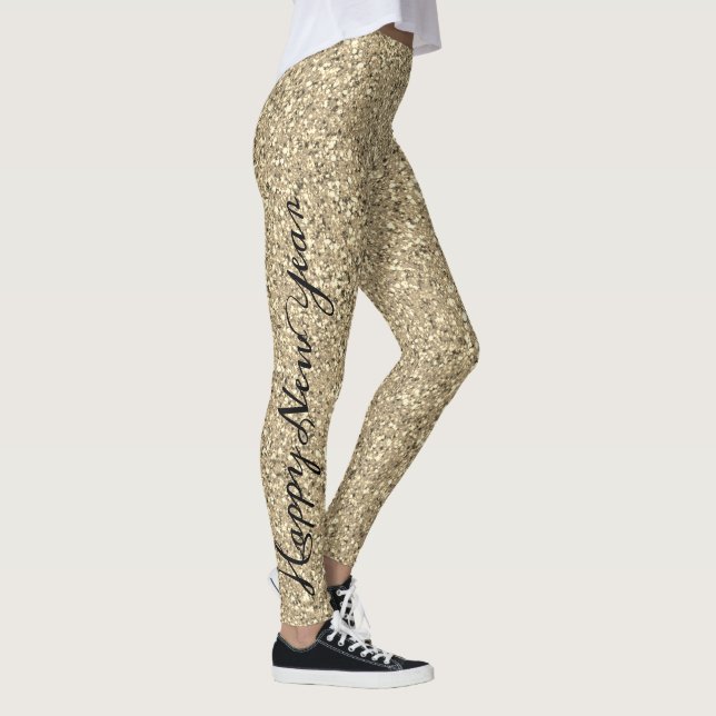 Legging Mulheres do Partido Glitter Dourado do feliz ano n (Direita)