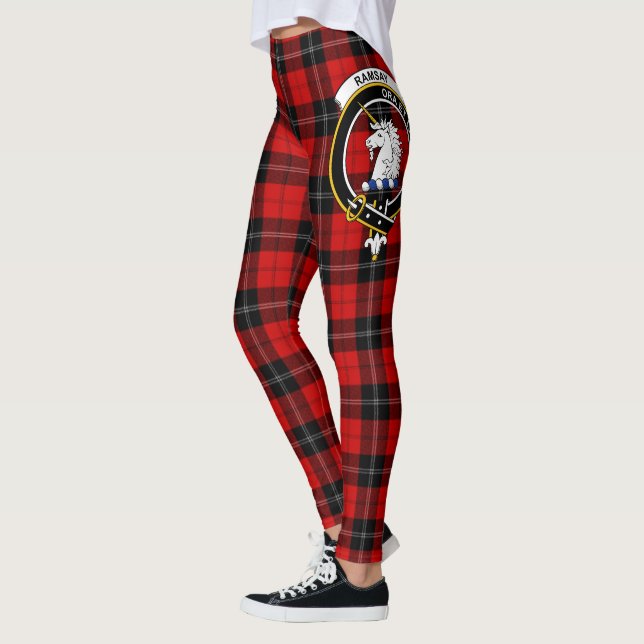Legging Mulheres do Xadrez Vermelho Crest do Clã Ramsay Sc (Esquerda)