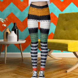 Legging Mulheres Esportivas Listradas Textura de Lã Tecido