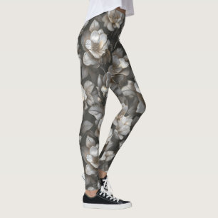 Legging Mulheres Prateadas Vestuário Ativo Gardenias Flor 