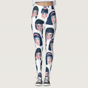 Legging Mulheres Whimsical: Cartoon Face Art