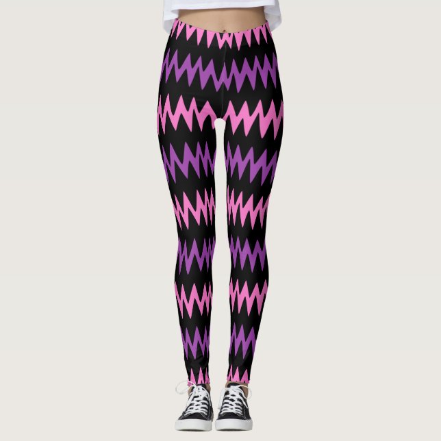 Legging Mulheres Zig Zag Púrpura/Pernas de Moda Rosa (Frente)