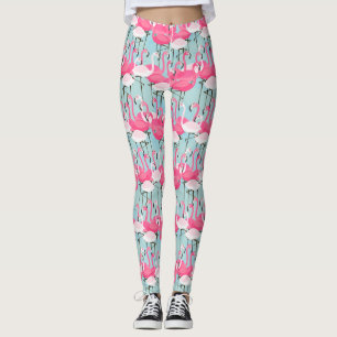 Legging Multidão cor-de-rosa e branca de flamingos