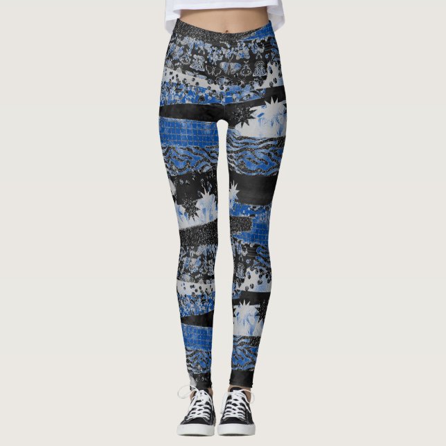 Legging Multiimpressão Azul E Preta (Frente)