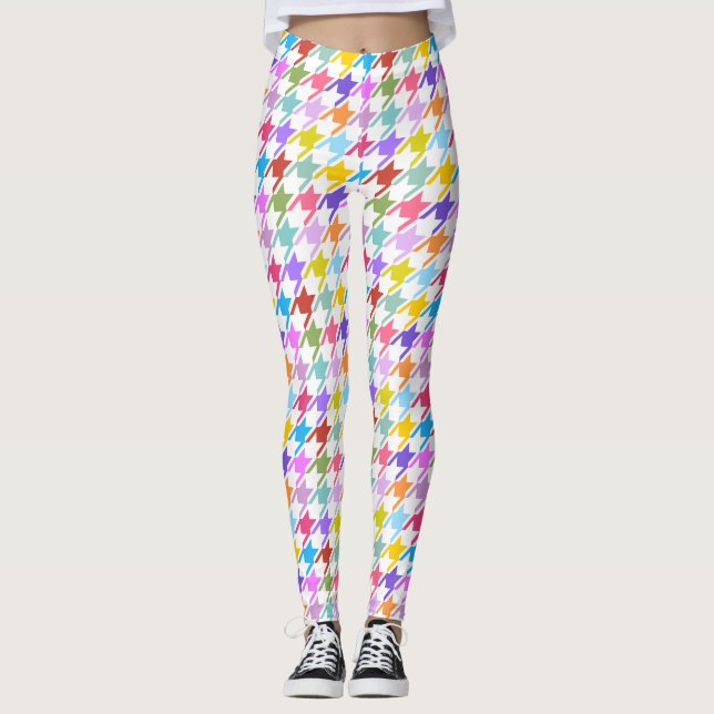Legging Múltiplas cores Houndstooth+Padrão Branco (Frente)