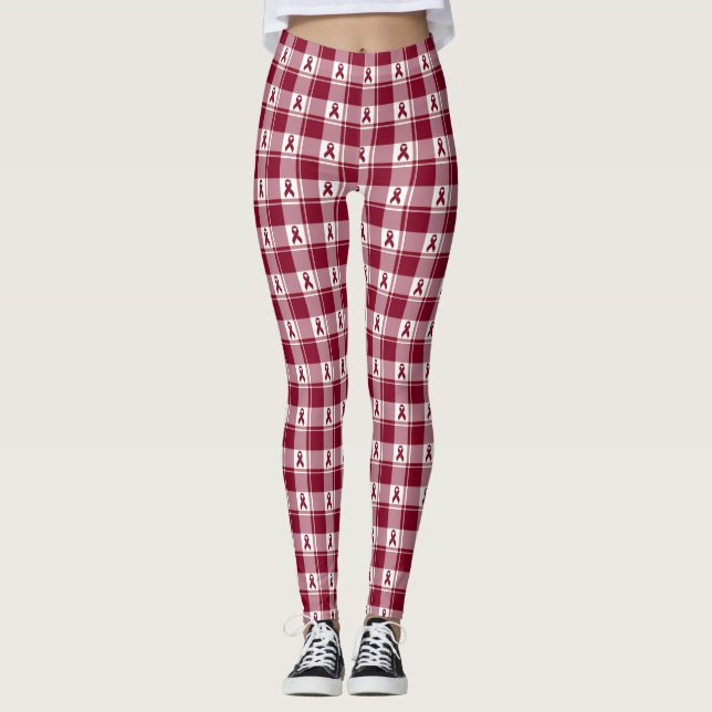 Legging Multiple Myeloma Cancer Awareness Burgundy Plaid (Frente)