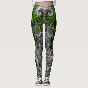 Legging Mundo Fantástico Arte Fractal Abstrata Verde e Cin