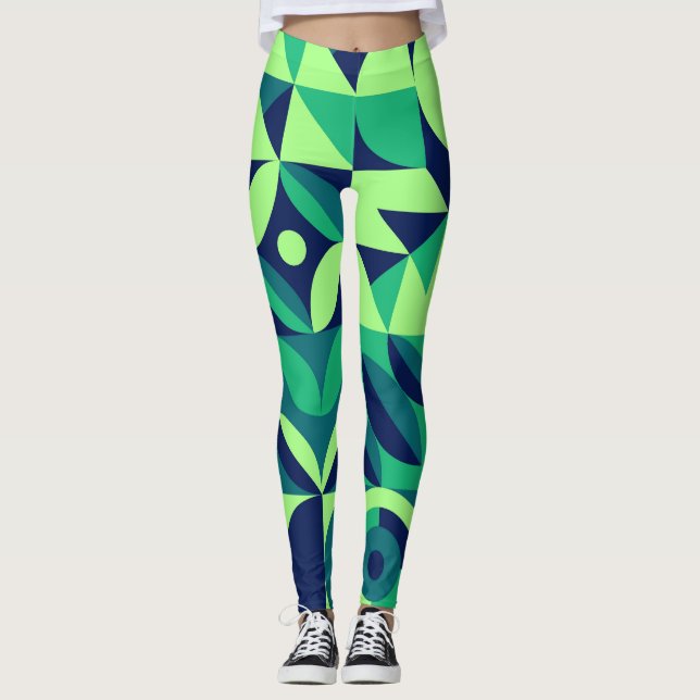 Legging Mural geométrico: design de colheita moderna. (Frente)