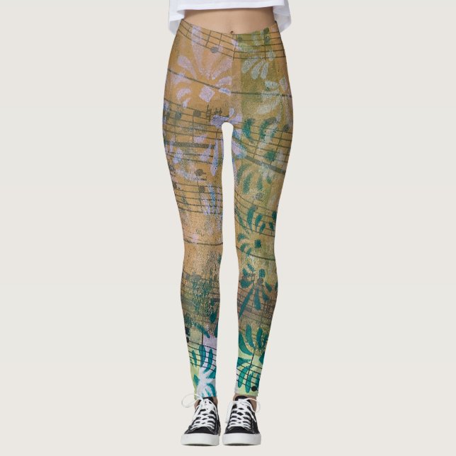 Legging Música em Folha Pintada Colorida Whimsical (Frente)