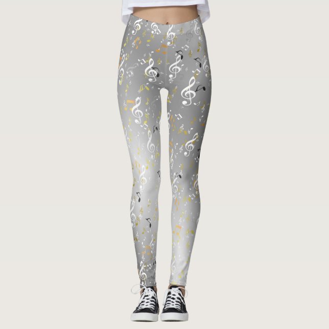 Legging música, musical, nota, branco, melodia, clave, som (Frente)