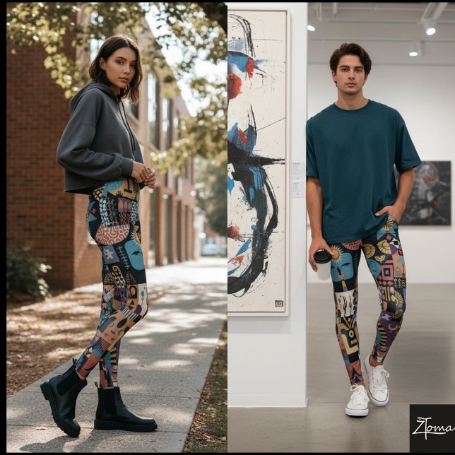 Legging Muted Earthy Folk Art Patchwork Quilt (Criador carregado)