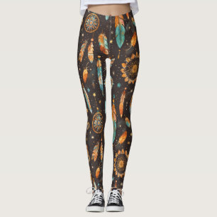 Legging Mystical Dark Boho: Penas e Sonhos Desi