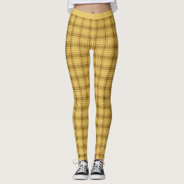 Legging Na moda Amarelo Castanho Escocês Xadrez de Tartan 