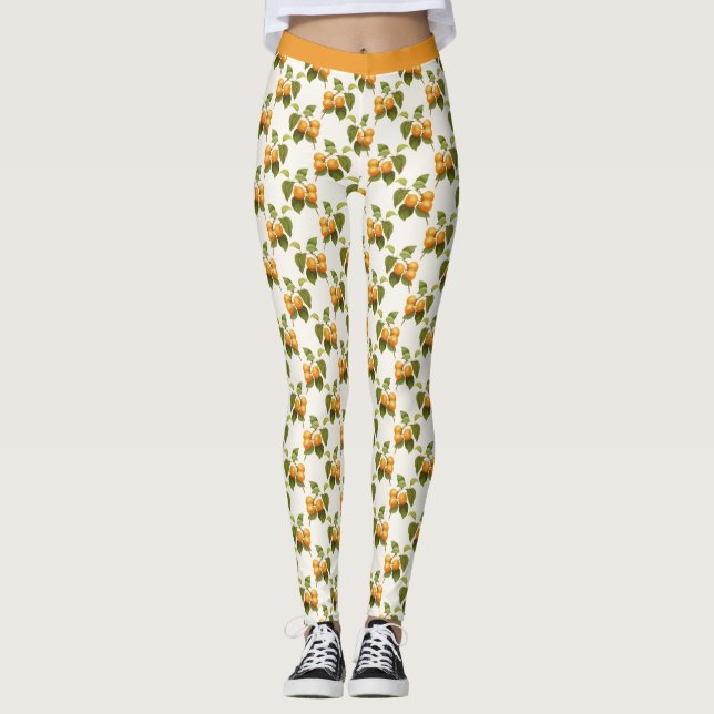 Legging Na moda Apricot Fruta Flor Laranja Yoga Calças (Frente)