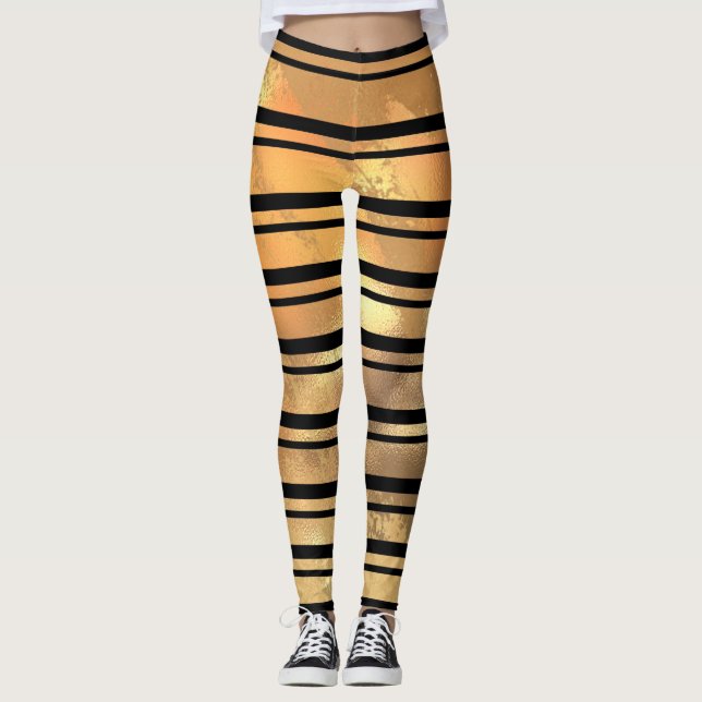 Legging Na moda Black and gold glitter Stripes (Frente)