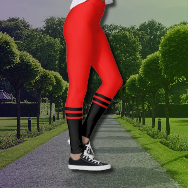 Legging Na moda Black Horizontal Stripes | Vermelho (Criador carregado)