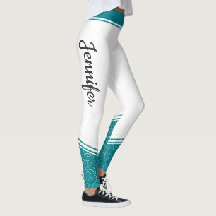 Legging Na moda branco e azul-lacrimogêneo nome branco flo