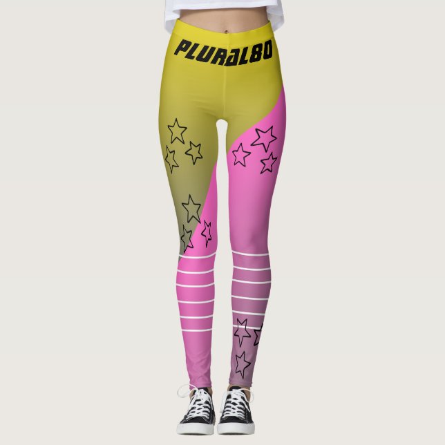 Legging Na moda com gradiente de cor rosa amarela monogram (Frente)