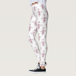 Legging Na moda cor-de-rosa mármore e Impressão de abelha