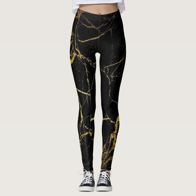 Legging Na moda de chic preto e veado Dourado (Frente)
