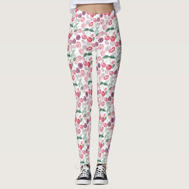 Legging Na moda de fruta de cereja vermelha (Frente)