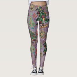 Legging Na moda de Natal Joia da Árvore Bling Roxo Jade Ge
