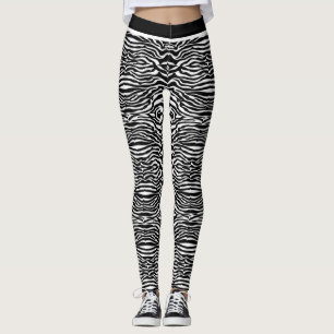 Legging Na moda de Padrão de Stripe Branca Moderna Preta