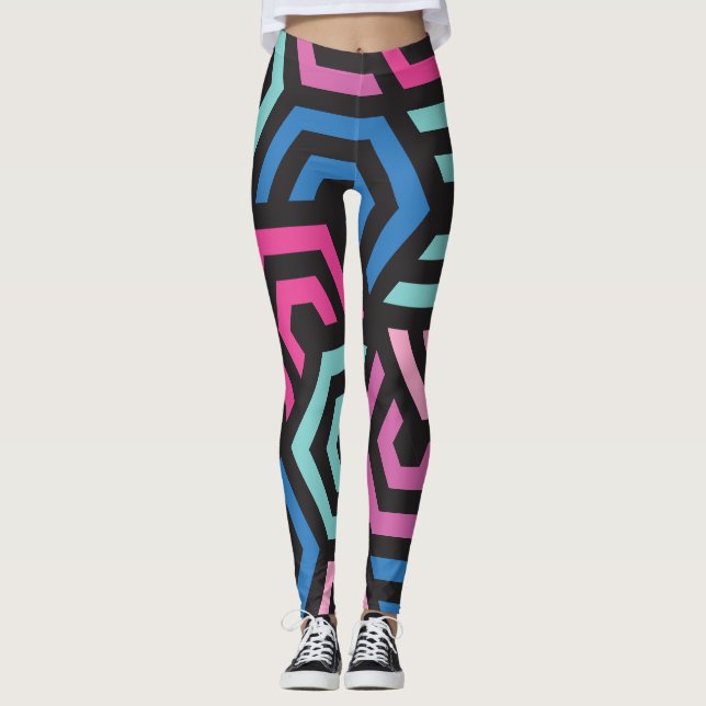 Legging Na moda de padrão moderno - Moda colorida geométri (Frente)