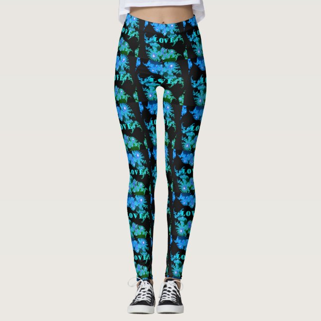 Legging Na moda E conforto Eu amo meu mundo lindo azul (Frente)