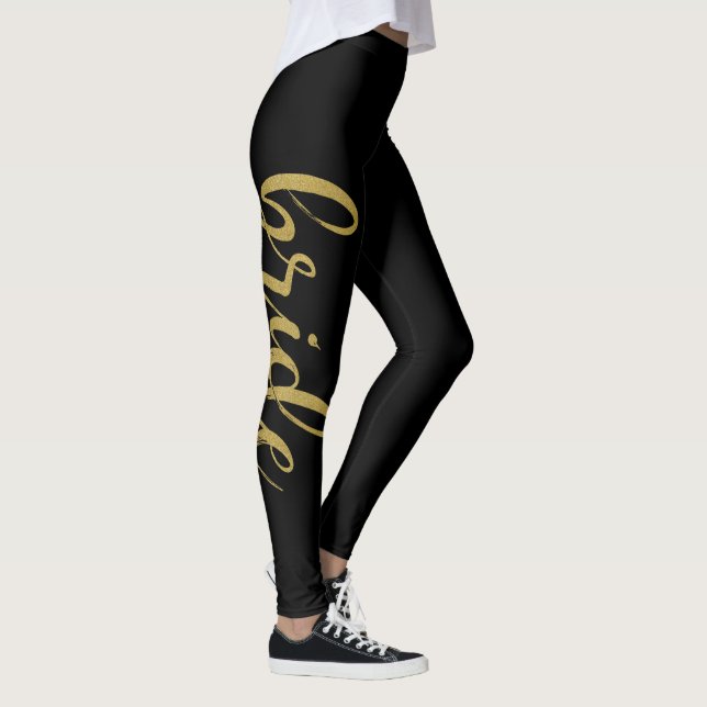 Legging Na moda escovado com caligrafia Dourada Brilhante (Direita)