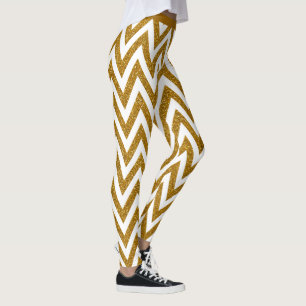 Legging Na moda Glam Dourado Glitter Chevron Stripes Yoga