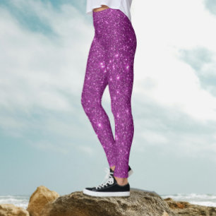 Legging Na moda Glam Magenta Purple Sparkle Party Glitter