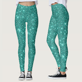 Legging Na moda Glam Turquoise Teal Aqua Glitter