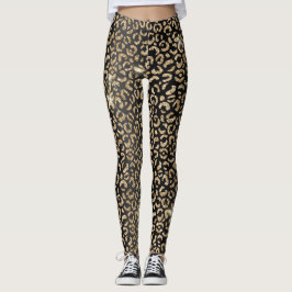 Legging Na moda, Negra e Dourada, manchas-leopardo selvage