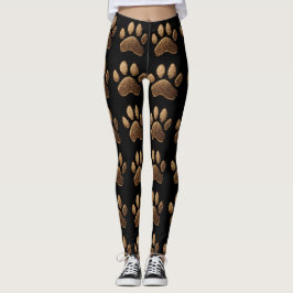Legging Na moda preto com impressões de pata de Ouro