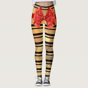Legging Na moda Preto e dourado Brilhante Stripe Arco mode